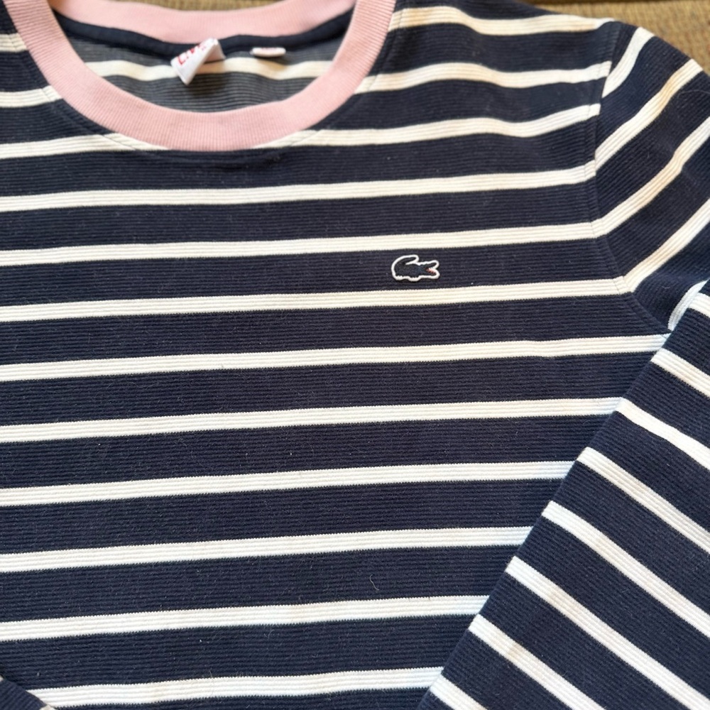 Lacoste Kids Striped Navy and Pink Top Size XL